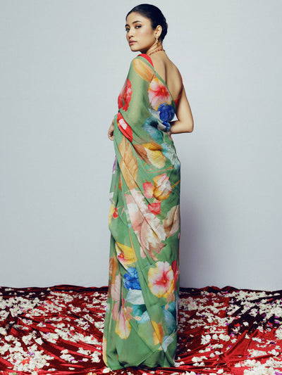 Green floral saree set