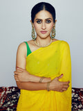 Hand Dyed Yellow mukaish saree