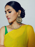 Hand Dyed Yellow mukaish saree