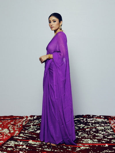 Hand Dyed Purple mukaish saree