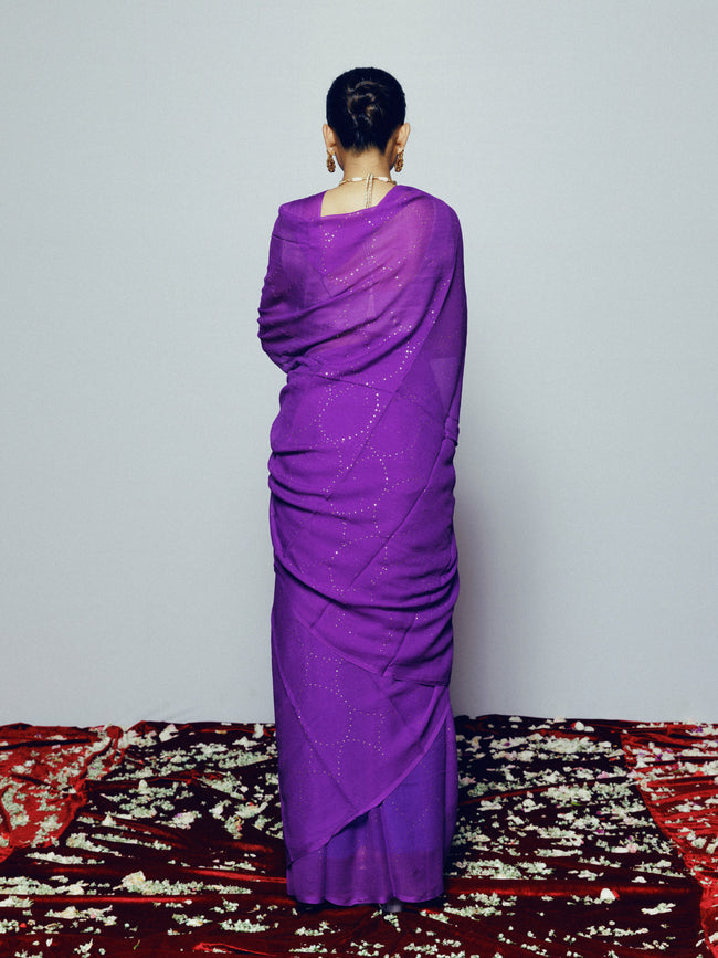 Hand Dyed Purple mukaish saree