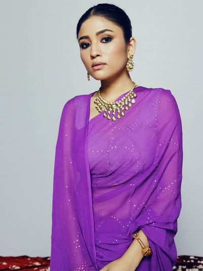 Hand Dyed Purple mukaish saree