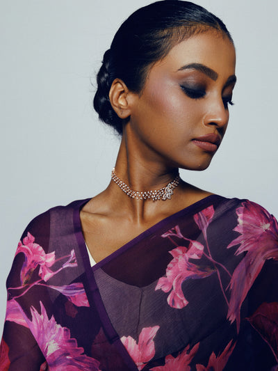 Purple floral saree set