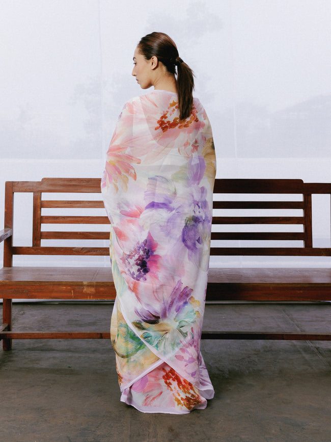 Hand painted floral saree set