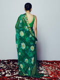 Emerald green floral saree set