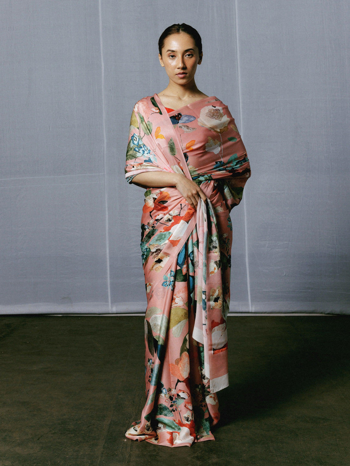 Abstract hand painted floral saree set – thesilkstory