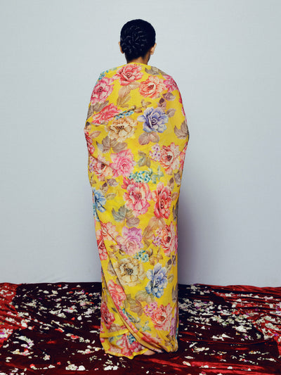 Mustard floral saree set