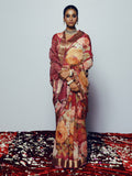 Brick red floral saree set