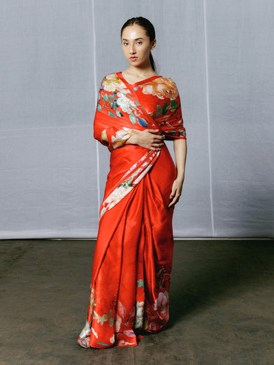 Abstract water color floral saree set