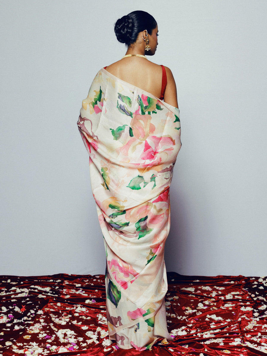 Ivory abstract saree set – thesilkstory