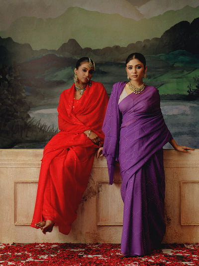 Hand Dyed Purple mukaish saree