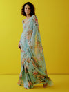 Light blue watercolor floral saree set