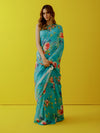 Torquish blue water colour floral saree set