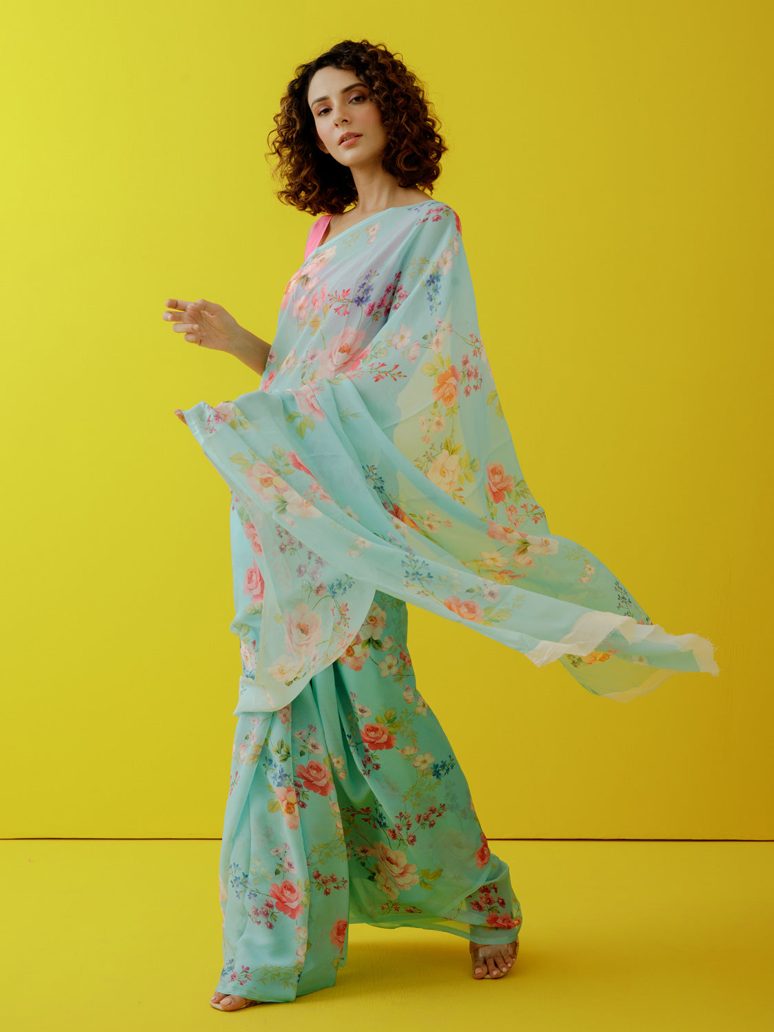 Mint green floral saree set – thesilkstory