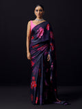 Midnight blue abstract floral saree