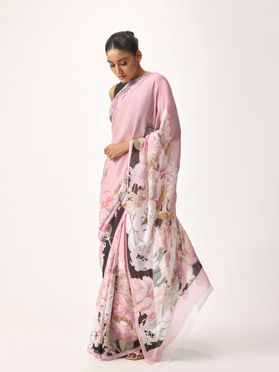 Pink abstract floral saree