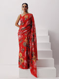 Brick red floral saree