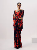 Black abstract floral saree