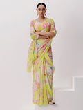 Bright lemon abstract floral saree