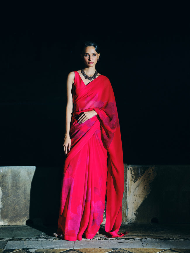"ROUGE" printed chiffon saree