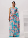 Blue abstract floral saree