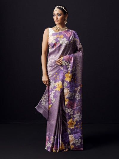 Purple Kanjivaram floral print saree