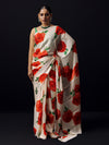 Ivory abstract floral saree