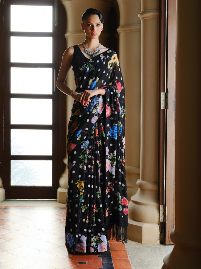 "OPRAH" polka chiffon saree