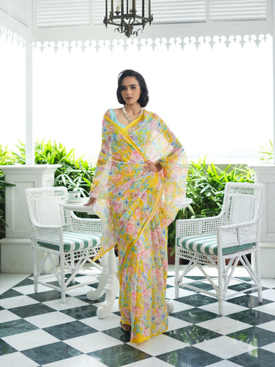 Yellow floral saree