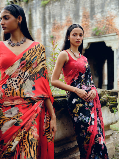 Floral chiffon saree