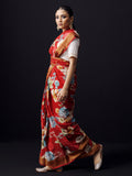 Red floral saree with golden zari border