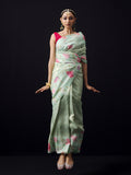 Greenish grey Kanchivaram floral print saree