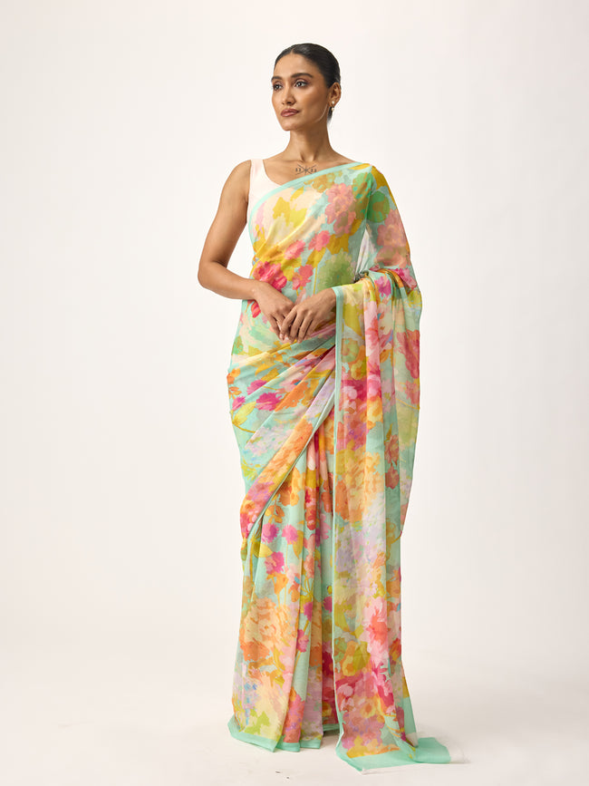 Multi coloured abstract floral saree