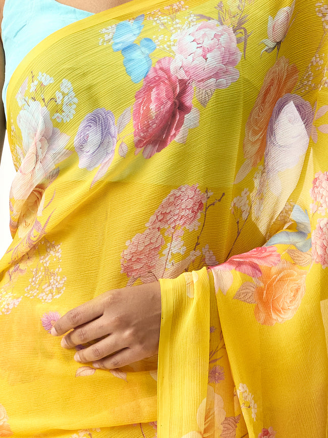 Mustard floral saree
