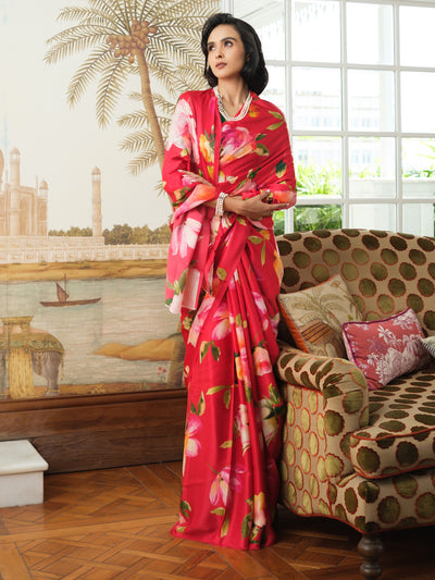 Red floral saree