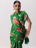 Emerald green water color floral saree