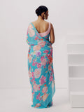 Blue abstract floral saree