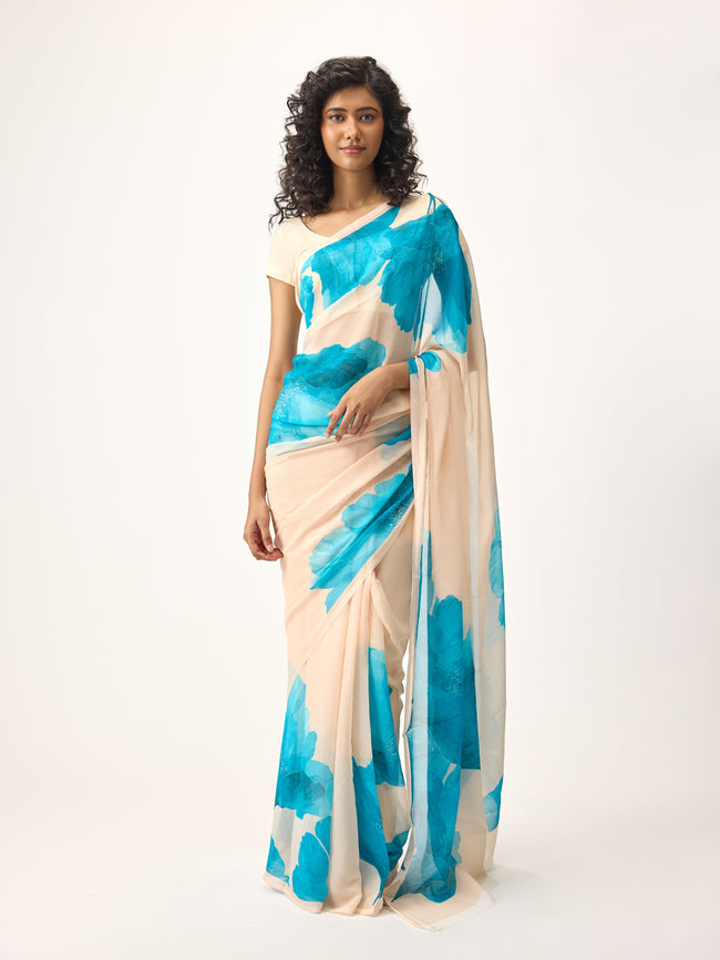 Abstract ivory base saree