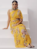 Bright mustard floral saree