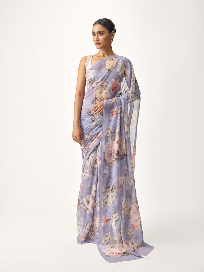 Purple floral print saree