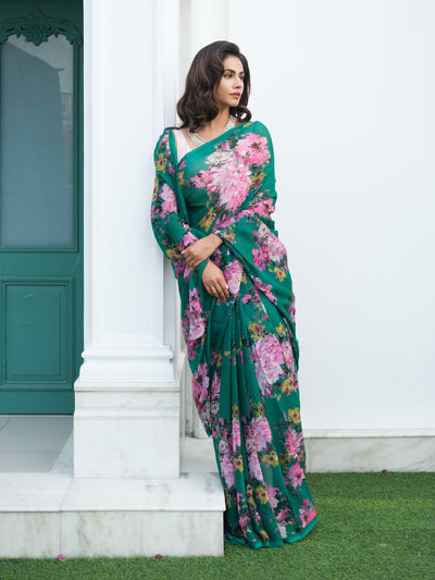 Deep green with bold multi floral