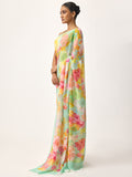 Multi coloured abstract floral saree