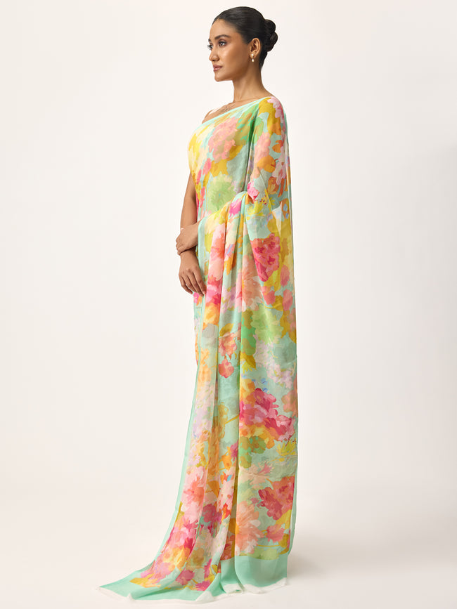 Multi coloured abstract floral saree