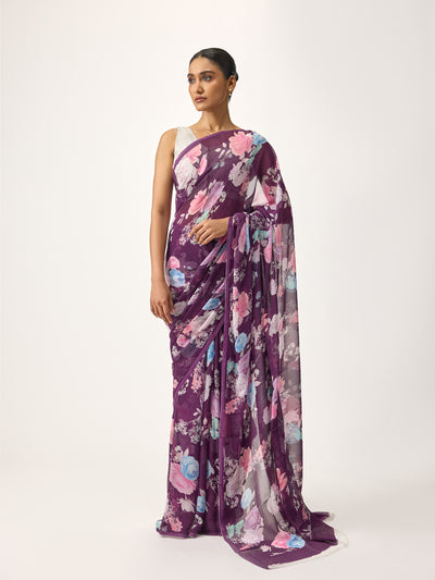 Purple floral saree
