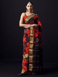 Black floral saree with golden zari border