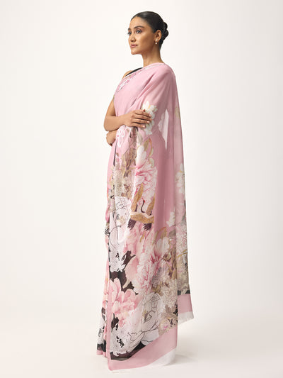 Pink abstract floral saree
