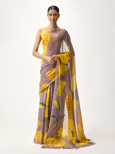 Grey abstract floral saree