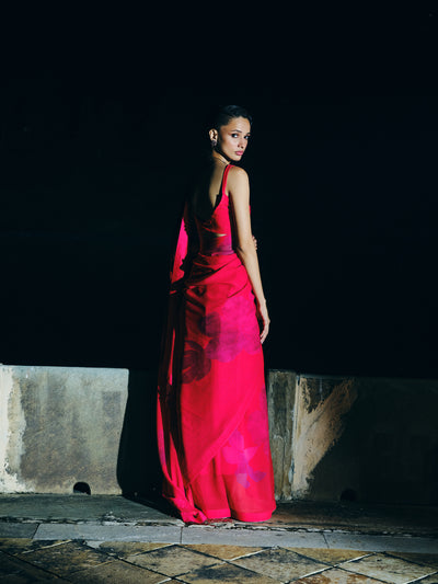 "ROUGE" printed chiffon saree