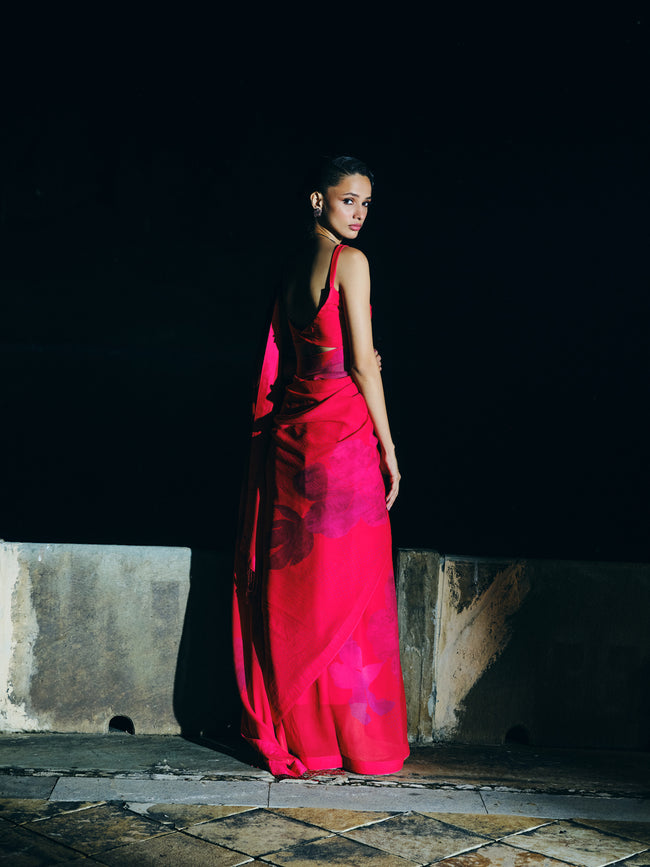 "ROUGE" printed chiffon saree