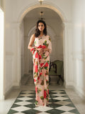 Pale peach with red roses